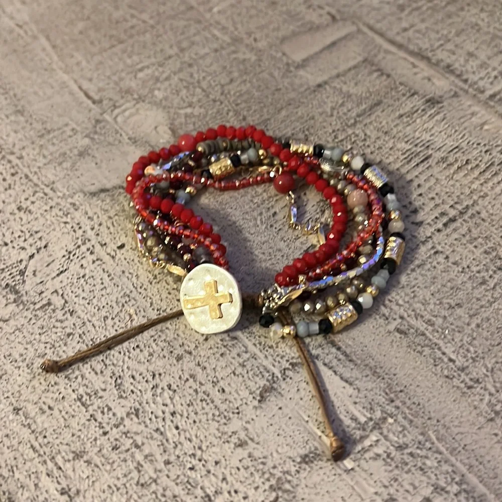 NWOT Your Journey Beaded Garnet Crystal Glass Beaded Slider Prayer Bracelet - Picture 6 of 8